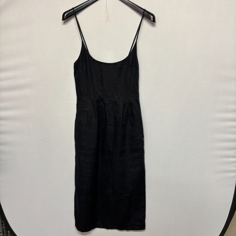 Quince Women 100% European Linen Scoop Neck Midi Dress Size Small Black D136 -5